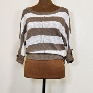 Womens Striped Cropped Soft Girl Sweater Size M Boho Y2K Retro Preppy Pink Rose